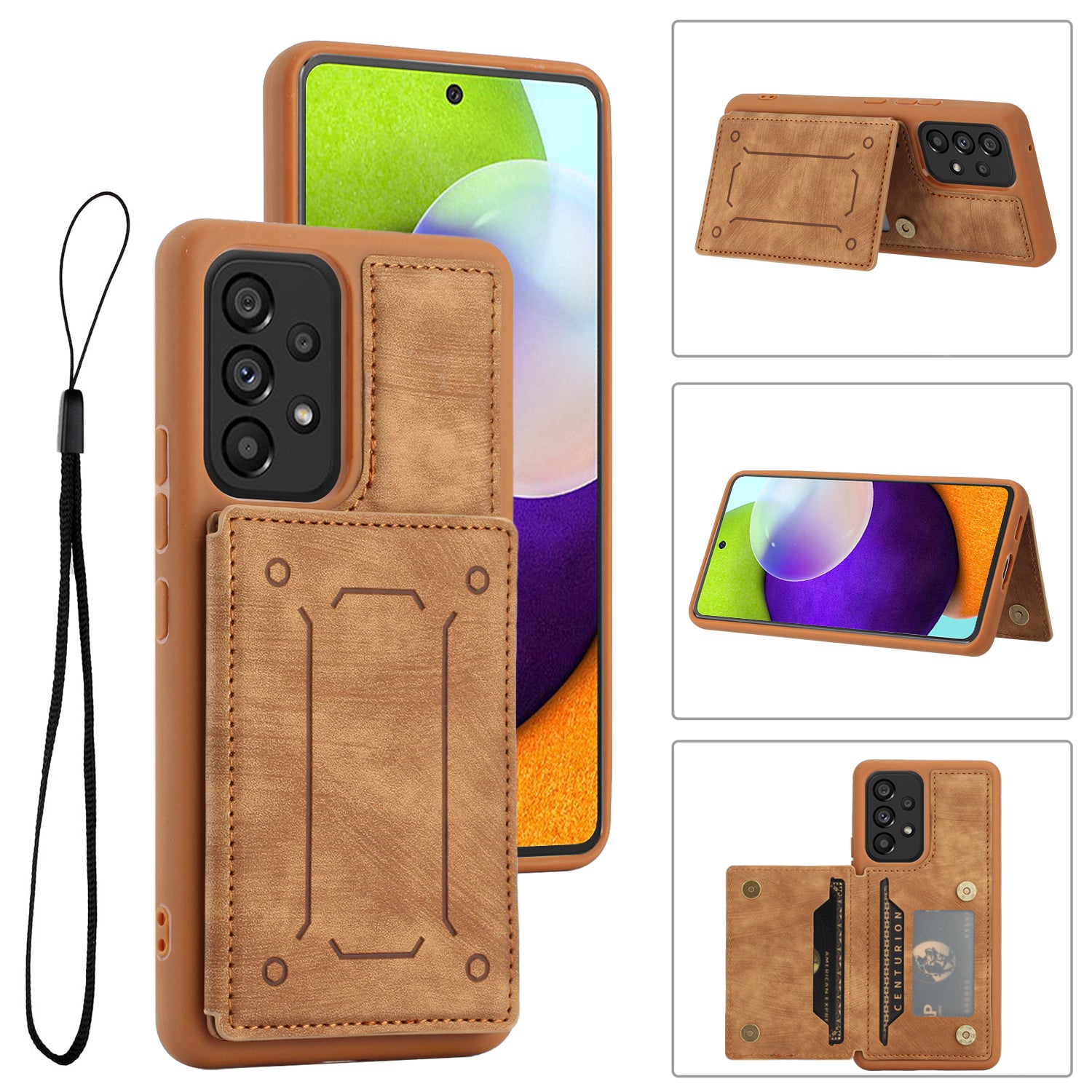 For Samsung Galaxy A52 4G 5G A52s 5G Dual Card Holder Magnetic Phone Case PU Leather Coated TPU Kickstand Protective Cover with Strap For Samsung Galaxy A52 4G 5G A52s 5G Dual Card Holder Magnetic Phone Case PU Leather Coated TPU Kickstand Protective Cover with Strap